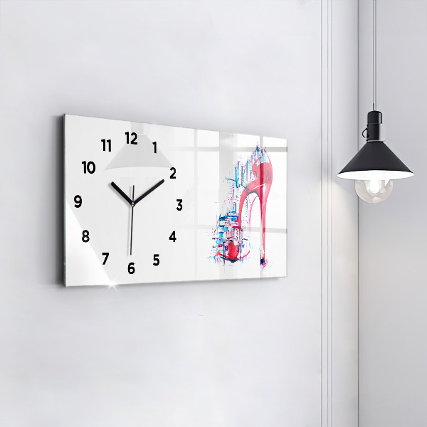 Glass wall clock rectangular Red heel