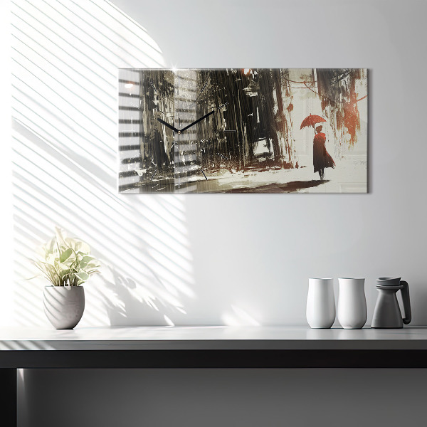 Glass wall clock rectangular Woman on a rainy night