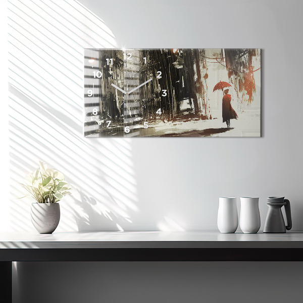 Glass wall clock rectangular Woman on a rainy night