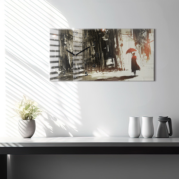 Glass wall clock rectangular Woman on a rainy night