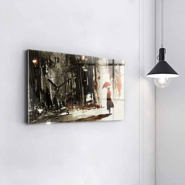 Glass wall clock rectangular Woman on a rainy night