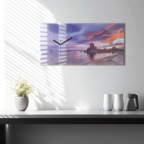 Glass wall clock rectangular California Sunrise