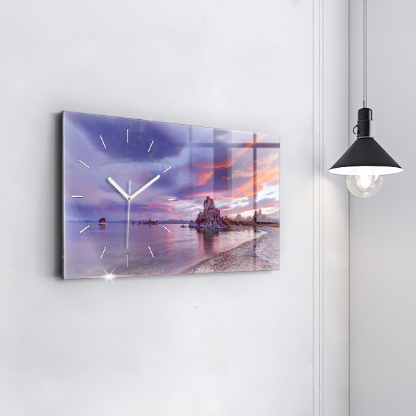 Glass wall clock rectangular California Sunrise