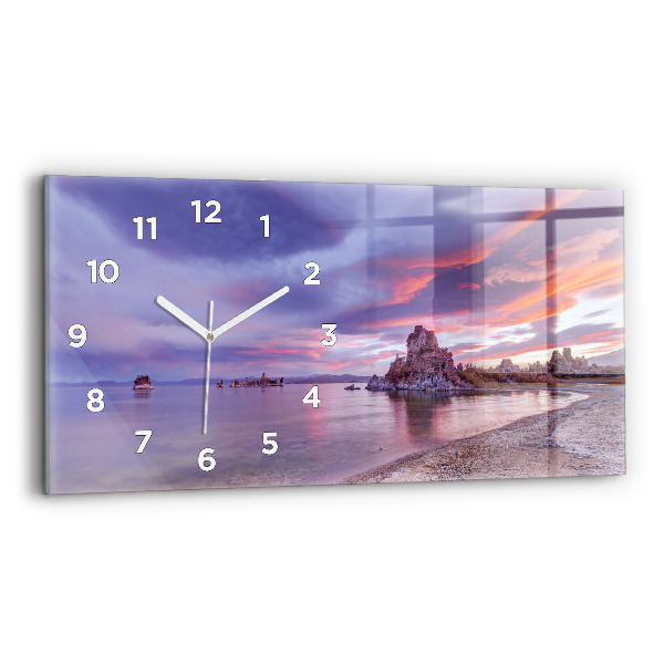 Glass wall clock rectangular California Sunrise