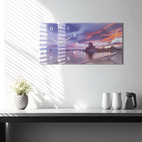 Glass wall clock rectangular California Sunrise