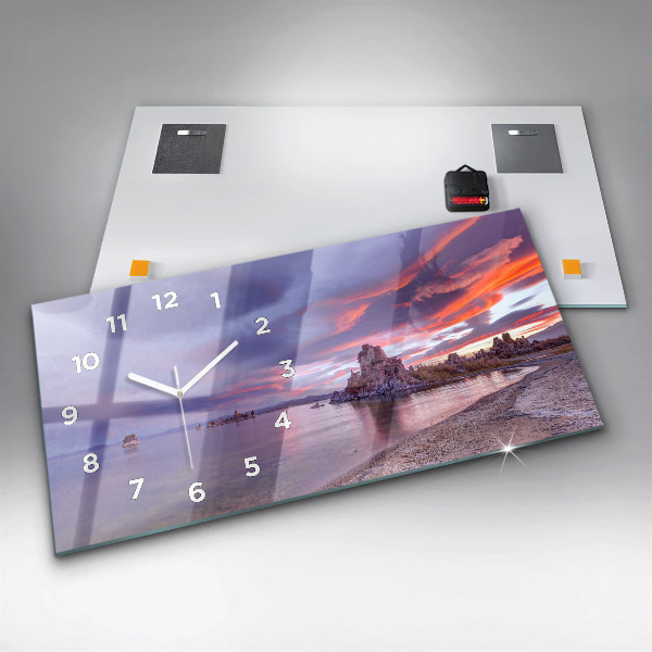 Glass wall clock rectangular California Sunrise