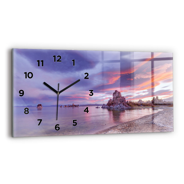 Glass wall clock rectangular California Sunrise