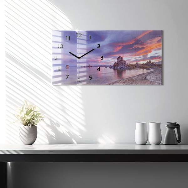 Glass wall clock rectangular California Sunrise