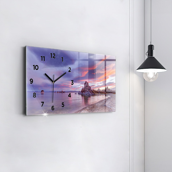 Glass wall clock rectangular California Sunrise