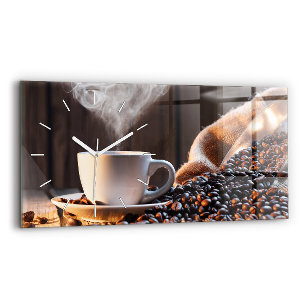Glass wall clock rectangular A cup of coffee