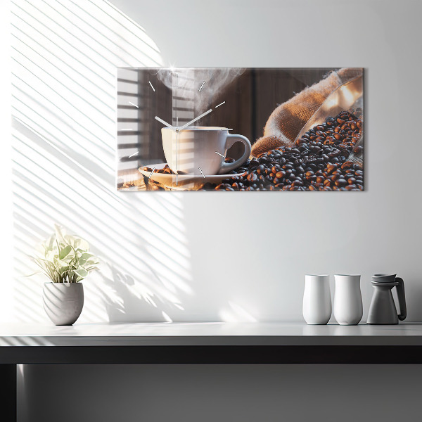Glass wall clock rectangular A cup of coffee