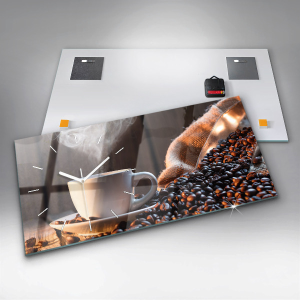 Glass wall clock rectangular A cup of coffee