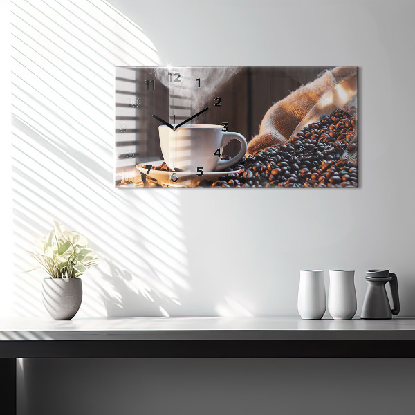Glass wall clock rectangular A cup of coffee