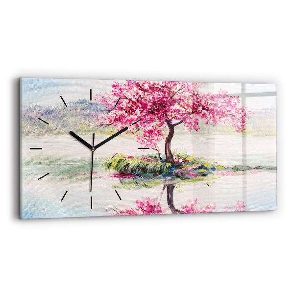 Glass wall clock rectangular Tree Mosaic