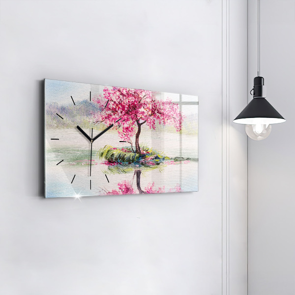 Glass wall clock rectangular Tree Mosaic