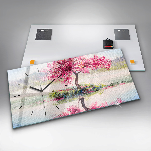 Glass wall clock rectangular Tree Mosaic