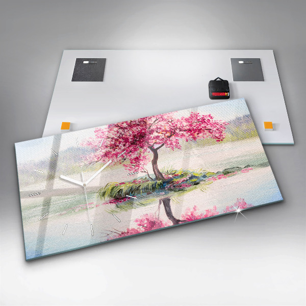 Glass wall clock rectangular Tree Mosaic