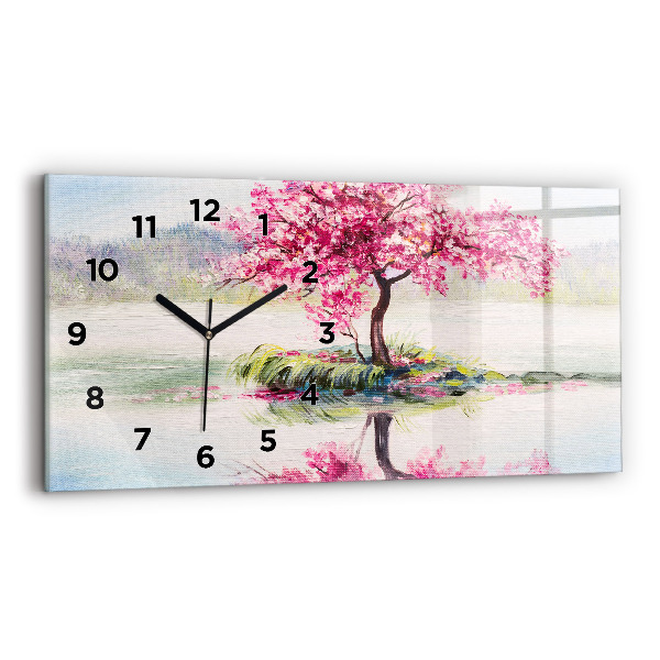 Glass wall clock rectangular Tree Mosaic