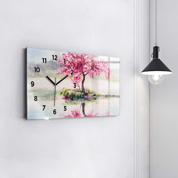Glass wall clock rectangular Tree Mosaic