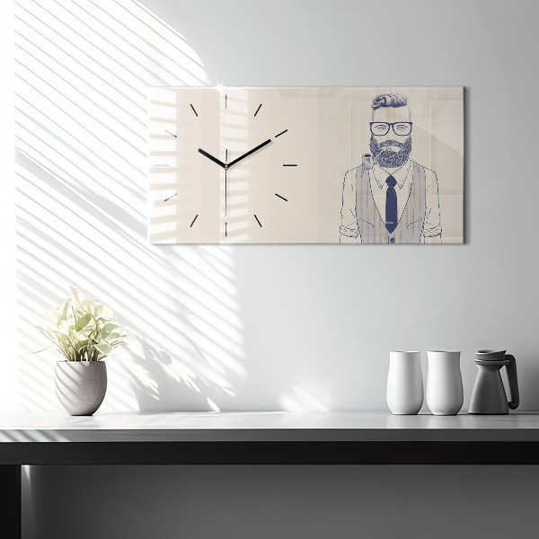 Glass wall clock rectangular Man with a beard and a pipe