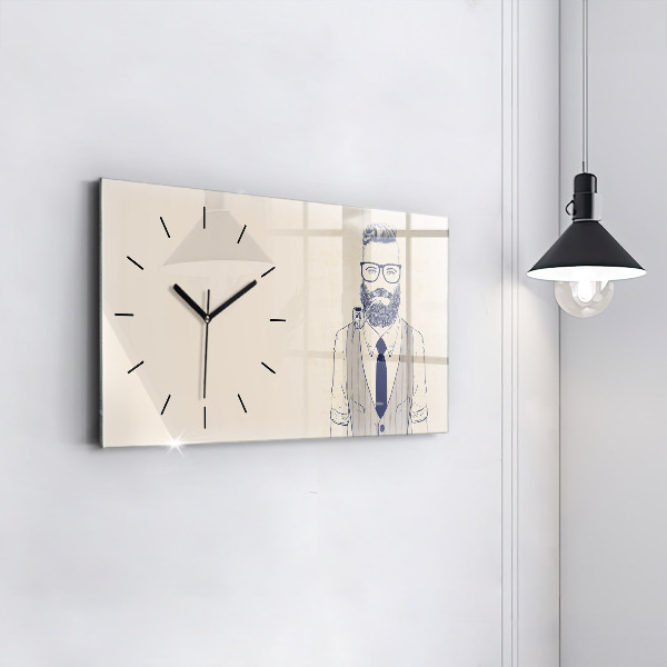 Glass wall clock rectangular Man with a beard and a pipe