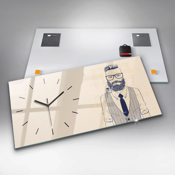 Glass wall clock rectangular Man with a beard and a pipe