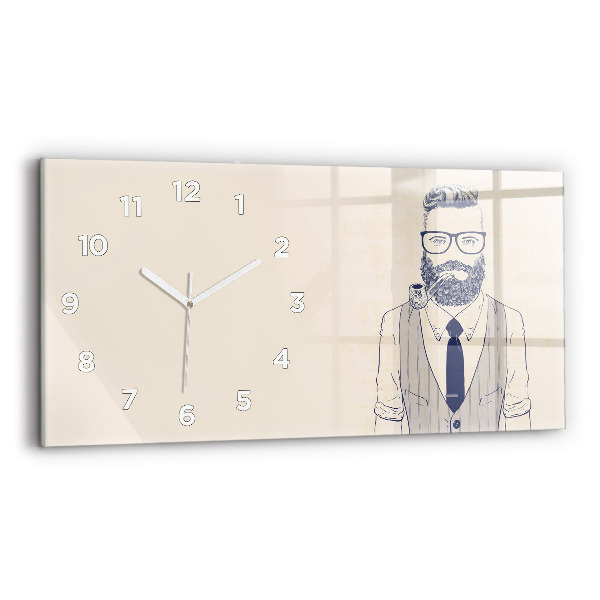 Glass wall clock rectangular Man with a beard and a pipe