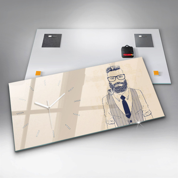 Glass wall clock rectangular Man with a beard and a pipe