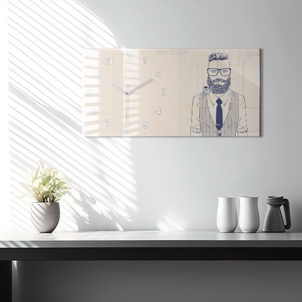 Glass wall clock rectangular Man with a beard and a pipe