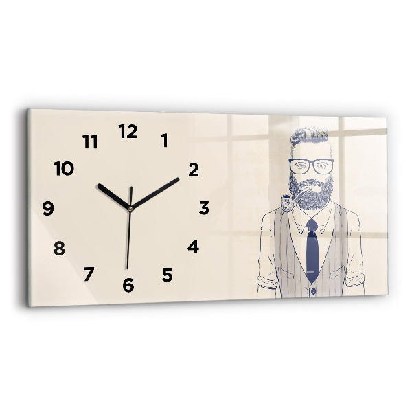 Glass wall clock rectangular Man with a beard and a pipe