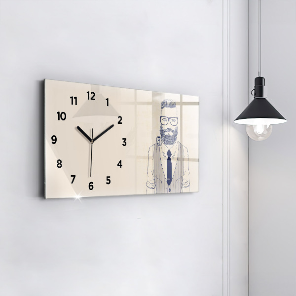 Glass wall clock rectangular Man with a beard and a pipe