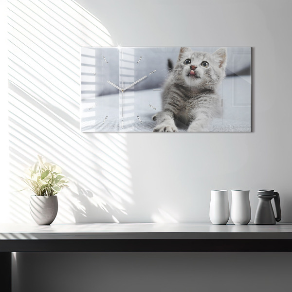 Glass wall clock rectangular Cat on the couch