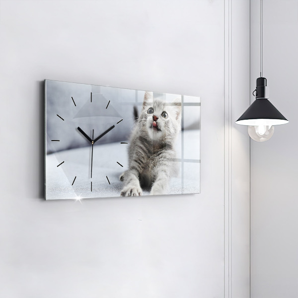 Glass wall clock rectangular Cat on the couch
