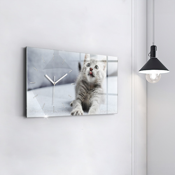 Glass wall clock rectangular Cat on the couch