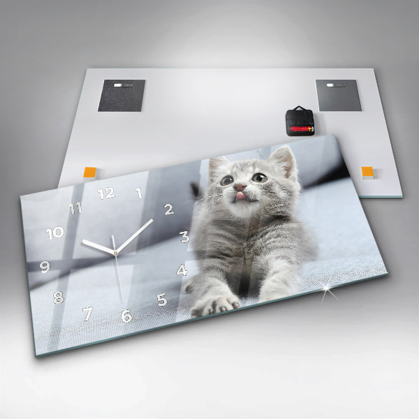 Glass wall clock rectangular Cat on the couch