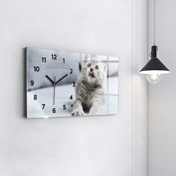 Glass wall clock rectangular Cat on the couch