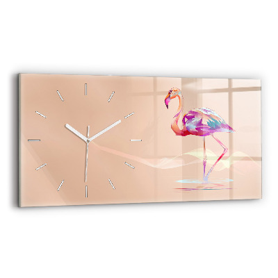 Glass wall clock rectangular Flamingo illustration