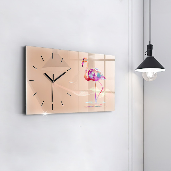 Glass wall clock rectangular Flamingo illustration