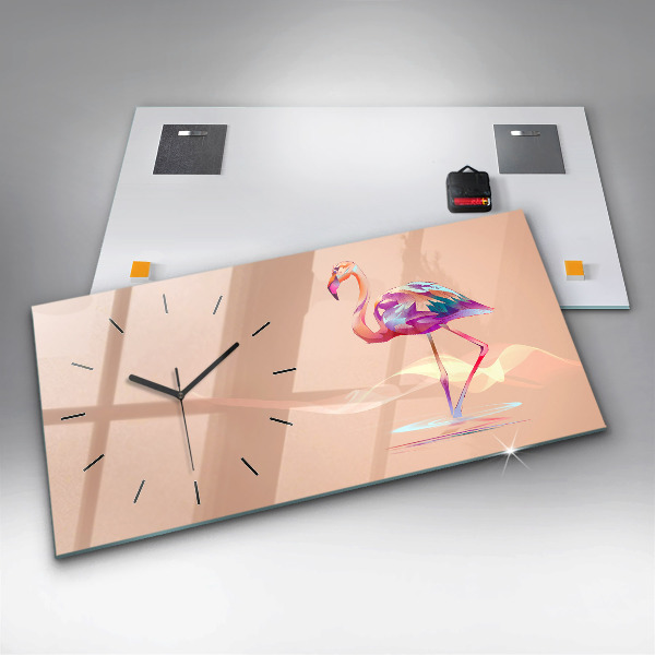 Glass wall clock rectangular Flamingo illustration