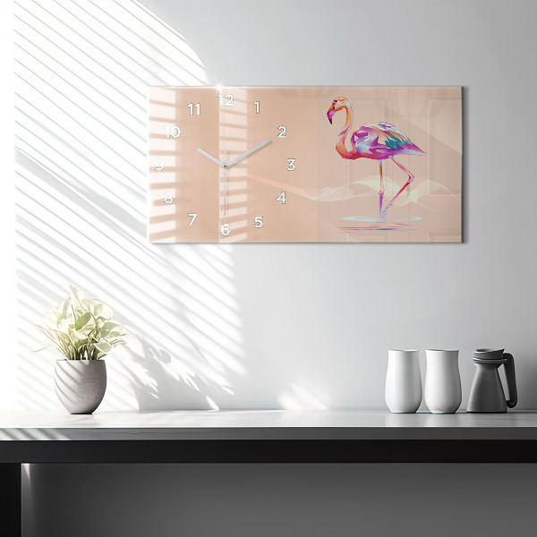 Glass wall clock rectangular Flamingo illustration