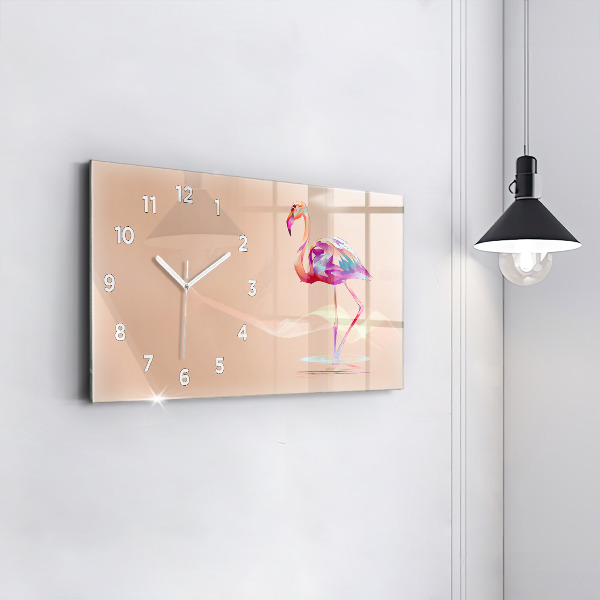 Glass wall clock rectangular Flamingo illustration