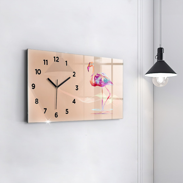Glass wall clock rectangular Flamingo illustration