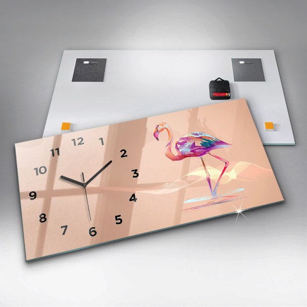 Glass wall clock rectangular Flamingo illustration