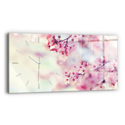 Glass wall clock rectangular Spring flowers