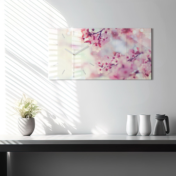 Glass wall clock rectangular Spring flowers