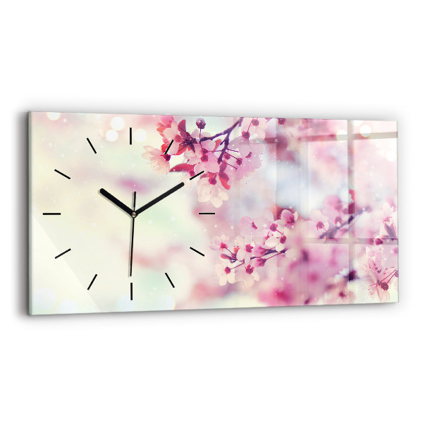 Glass wall clock rectangular Spring flowers