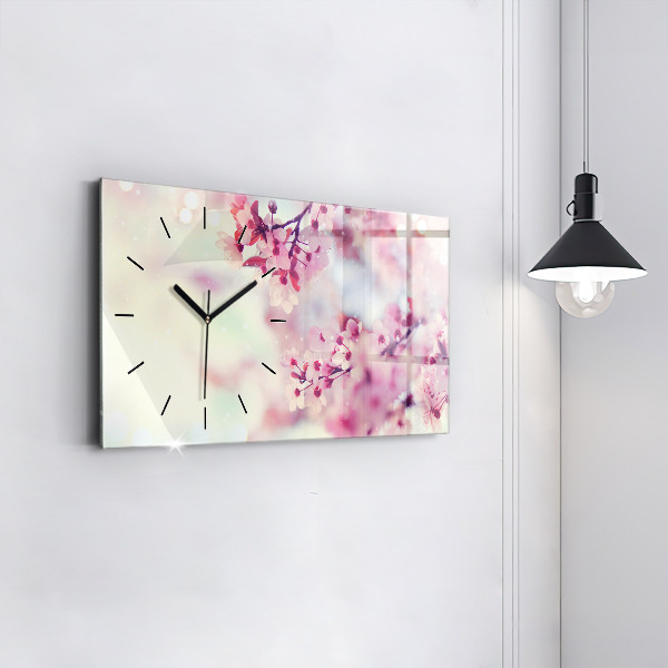 Glass wall clock rectangular Spring flowers