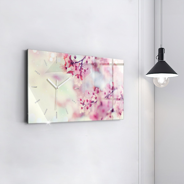 Glass wall clock rectangular Spring flowers