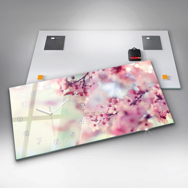 Glass wall clock rectangular Spring flowers