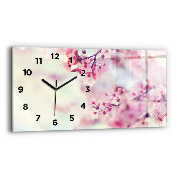 Glass wall clock rectangular Spring flowers
